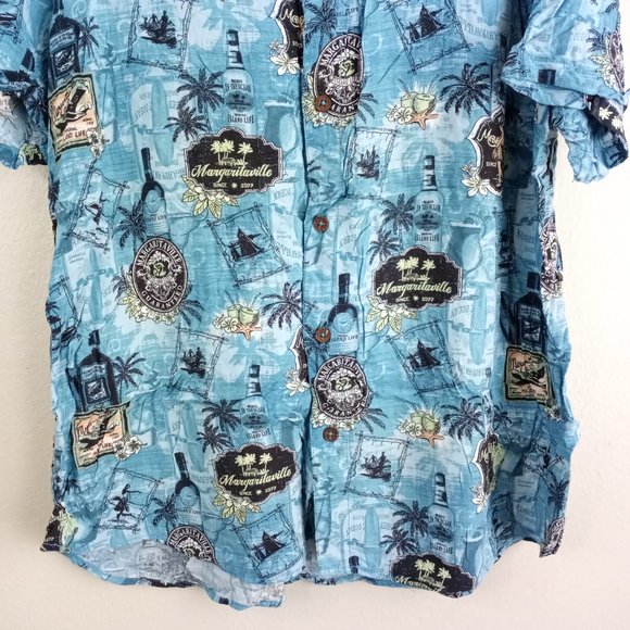Margaritaville Hawaiian Button Down Shirt Size XXL Men's Blue Rayon - Picture 3 of 7
